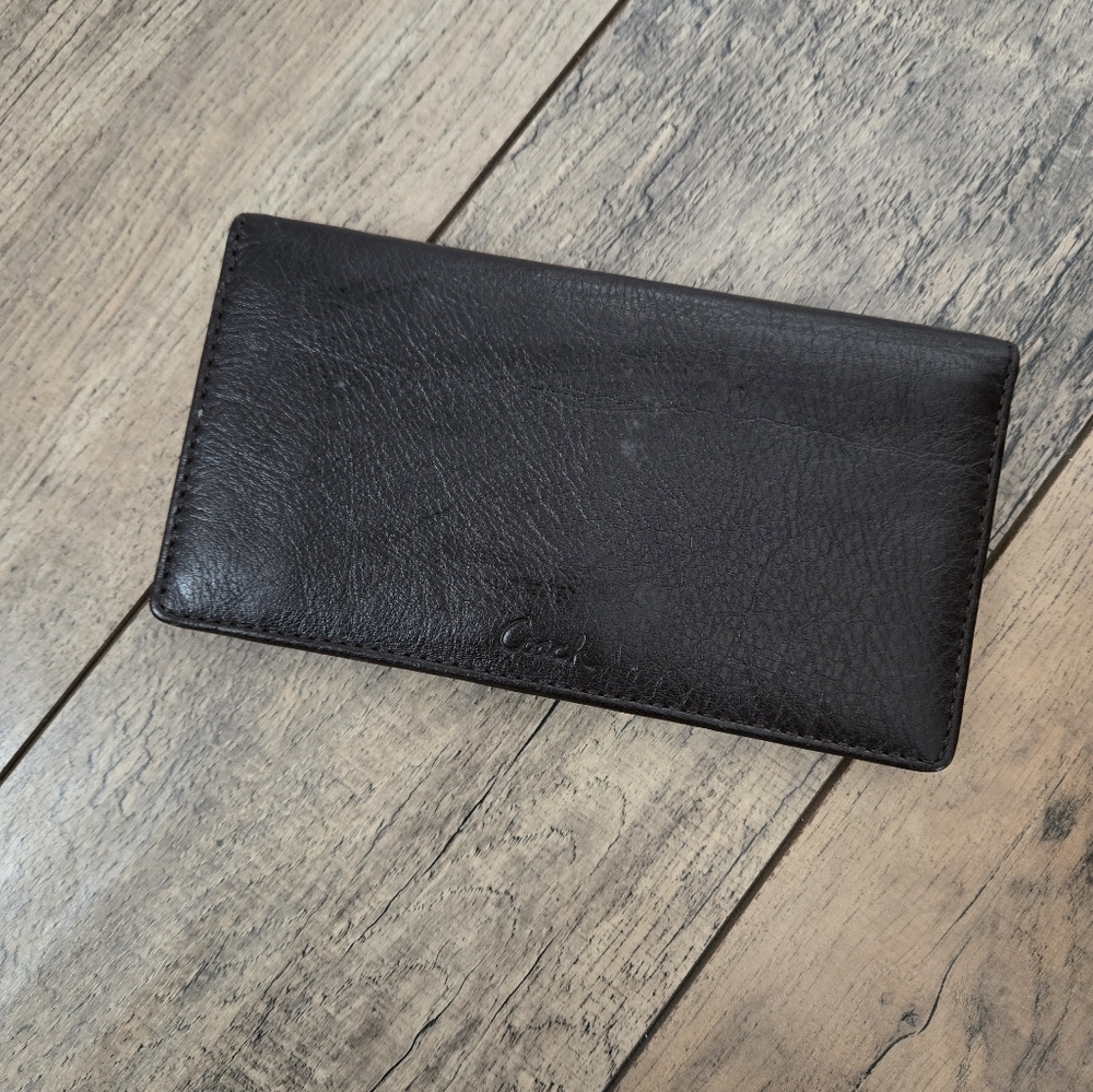 Coach Brown Leather Check Book Cover